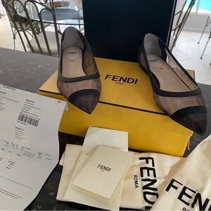 Fendi Black and Tan Mesh ballet flats